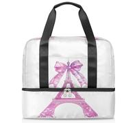 Bow Knot Eiffel Tower Sports Duffle Bag for Women Men Kirls Boys Girls 21 L Weekend Overnight Bags Wet Seperated Tote Bag for Travel Gym Yoga