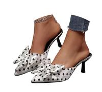 Bow Knot Pointed Toe Slip On Slippers - Open Back Low Heel, Summer Casual Shoes, Non Slip Sole White
