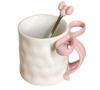 Bow Mug | Bow Mug Pink | Ribbon Bow Handle Mug | Bow Handle Mug with Coffee Spoon | Ceramic Cup with Coffee Spoon | Charming Ribbon Mug | Cute Coffee Cup for Friends, Family, Colleagues, Holiday