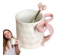 Bow Mug Pink - Bow Handle Mug Ceramic Cup with Coffee Spoon - Cute Coffee Mug, Charming Ribbon Mugs for Valentine's Day, Birthdays, Thanksgiving Day, Colleagues