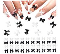 Bow Nail Charms 200PCS Black and White l Nail Bow Resin Bow Gems for Nails Cute Nail Gems for Nails and DIY Crafts Bow Charms for Nails Bow Nail Stickers Bows Nail Charm Black and White