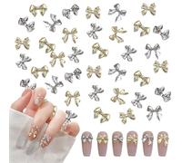 Bow Nail Charms, 60 Pcs 3D Bows Nail Charms Gold Silver Metal Nail Art Charms Bow-Knot Luxury Nail Jewelry for Nail Art Design Decoration DIY Crafts (Gold+Silver A)