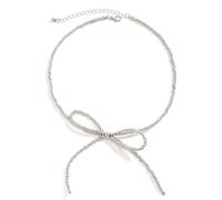 Bow Necklace for Women Gold Bow Beaded Necklace Big Bow Choker Necklace Pearl Bow Statement Necklace Christmas Bow Jewelry Necklace for Women, One Size, Alloy Steel, No Gemstone