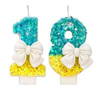 Bow Number 18 Candles, Blue Yellow 18st Birthday Candles for Cake, Handmade Glitter Shiny Happy Birthday Cake Topper - Perfect for Themed Birthday Parties
