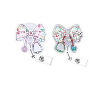 Bow Nurse Badge Reel Retractable,2 Pack Cute Stethoscope & Silver Floral for Nurse Badge Holder,Nursing Student Gifts,Medical Assistant Essentials,Funny ID Clip for Women RN LPN MA