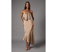 Bow One Shoulder Asymmetric Satin Midi Dress Coast Bronze 18