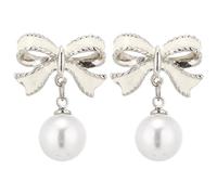 Bow Pearl Earrings Ear Clips Fashionable and Versatile Trendy Earrings Korean New Internet Personalized Earrings Light Statement Earrings (F, One Size)