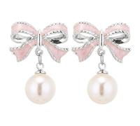 Bow Pearl Earrings Ear Clips Fashionable and Versatile Trendy Korean New Internet Personalized Real Earrings Women, one size, Aluminium alloy, No Gemstone
