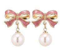 Bow Pearl Earrings Ear Clips Fashionable and Versatile Trendy Korean New Internet Personalized Real Earrings Women, one size, Aluminium alloy, No Gemstone