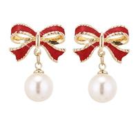 Bow Pearl Earrings for Woman Personalized Aluminum Alloy Drop Earrings Silver Needle Inlaid Diamond Style Design Earrings Elegant Versatile Trendy Jewelry Gift for Her