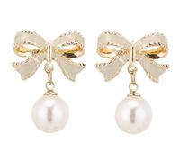 Bow Pearl Earrings for Woman Personalized Aluminum Alloy Drop Earrings Silver Needle Inlaid Diamond Style Design Earrings Elegant Versatile Trendy Jewelry Gift for Her