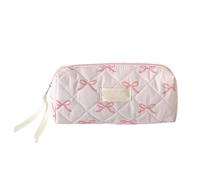 Bow Pencil Pouch - Small Quilted Makeup Bag, Cute Floral Cotton Cosmetic Bag | Portable Bow Pencil Case, Toiletry Bag Period Bag, Colorful Travel Toiletry for Home, School, Studio, Hotel, Travel, pink