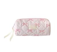 Bow Pencil Pouch With Zipper 19.5x7x9cm Portable Stationery Case With A Hand Strap Cosmetic Storage Bag Bow Makeup Large Travel Toiletry Bag Holder Organizer For Skin Care Products Toothbrushes