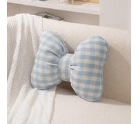 Bow Pillow Decor, 40x30cm Soft Plush Bow Shaped Cushion, Plaid Decorative Throw Pillow for Bedroom, Living Room, Sofa, Couch, Car, Nursery, Pink Home Decor (Blue)