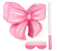 Bow Pinata Birthday Decorations for Kids, Pink Bow Pinata with Bat Stick Blindfold Mask for Girls Pink Princess Theme Birthday Bridal Celebration Baby Shower Party Supplies(15.75x12.60x3.15 Inches)