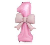 Bow Pink 1 Balloons, 40 Inch Giant Pink Bow Helium Foil Number 1 for Girls, Self Inflating 1st Birthday Balloon for Women Anniversary Baby Shower Princess Party Decorations Supplies