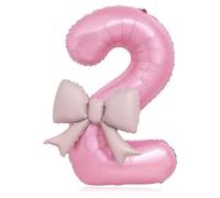 Bow Pink 2 Balloons, 40 Inch Giant Pink Bow Helium Foil Number 2 for Girls, Self Inflating 2nd Birthday Balloon for Women Anniversary Baby Shower Princess Party Decorations Supplies