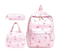 Bow Print Backpack Set - Cute 3-Piece School Bag with Lunch Tote | Nylon and Polyester Material Featuring a 29x13x38.5cm Backpack Size Built for Students, Teenagers, and Daily School Travel