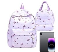 Bow Print Backpack Set - Cute 3-Piece School Bag with Lunch Tote | Nylon and Polyester Material Featuring a 29x13x38.5cm Backpack Size Built for Students, Teenagers, and Daily School Travel