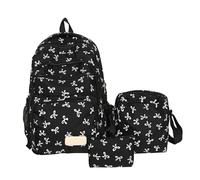 Bow Printed School Bag Sets for Girls 3PCS Cute Backpack Sets Preppy School Backpack Kawaii Girls Rucksack for Teenage Secondary Primary Middle School