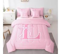 Bow Queen Duvet 10.5 Tog, Alphabet Microfiber Bedding Set, 1 Quilt 220x220cm and 2 Pillowcases 50x75cm, All Year Round Comforter for Cozy Nights X1054