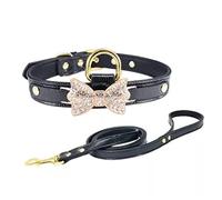 Bow Rhinestone PU Dog Collares Pet Supplies Artificial Diamond Bowknot Dog Leashes (Color : Blue Size : M Code) (Black M code)