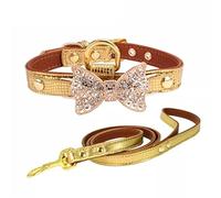 Bow Rhinestone PU Dog Collares Pet Supplies Artificial Diamond Bowknot Dog Leashes (Color : Blue Size : M Code) (Yellow M code)