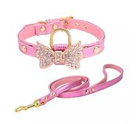 Bow Rhinestone PU Dog Collares Pet Supplies Artificial Diamond Bowknot Dog Leashes (Color : Blue Size : M Code) (M code)