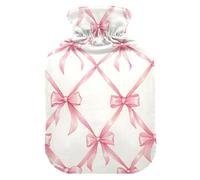 Bow Rhombus Plaid Pattern Hot Water Bottle with Velvet Cover Hot Water Bag for Pain Relief 2L, Neck Cramps Shoulders Pain Relief, Hot Cold Pack