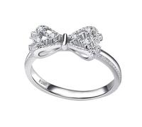 Bow Ring, Cute Rings with Bow - Silver Promise Rings with Cubic Zirconia | Round Engagement Ring Pave Setting Stackable Finger Rings with Bow for Valentine's Day, Siehe Beschreibung, White Copper, See
