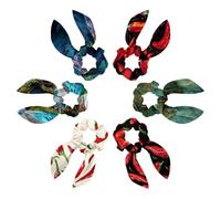 Bow Scrunchies for Hair, 6 Pcs Cute Rabbit Bunny Ear Scrunchies, Chili Peppers and Flowers Pattern Scrunchy Hair Ties Bowknot Ponytail Holders for Women Girls