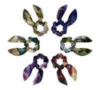 Bow Scrunchies for Hair, 6 Pcs Cute Rabbit Bunny Ear Scrunchies, Cool Dinosaur on Fantasy Galaxy Scrunchy Hair Ties Bowknot Ponytail Holders for Women Girls