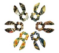 Bow Scrunchies for Hair, 6 Pcs Cute Rabbit Bunny Ear Scrunchies, Elephants Sunflower Field Painting Scrunchy Hair Ties Bowknot Ponytail Holders for Women Girls