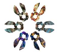 Bow Scrunchies for Hair, 6 Pcs Cute Rabbit Bunny Ear Scrunchies, Funny Skulls Pizzas Pattern Scrunchy Hair Ties Bowknot Ponytail Holders for Women Girls