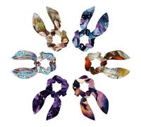 Bow Scrunchies for Hair, 6 Pcs Cute Rabbit Bunny Ear Scrunchies, Galaxy Butterflies Watercolor Pattern Scrunchy Hair Ties Bowknot Ponytail Holders for Women Girls