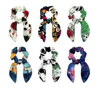 Bow Scrunchies for Hair, 6 Pcs Cute Rabbit Bunny Ear Scrunchies, Musical Notes Color Pattern Scrunchy Hair Ties Bowknot Ponytail Holders for Women Girls