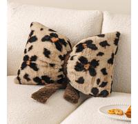 Bow-Shaped Pumpkin Cushion Cover - 50cm Tufted Plush Pillow Case with Embossed Pumpkin Pattern, Cosy Autumn Throw Pillow for Sofa, Bed & Chair, Halloween Fall Decor (A)
