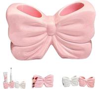 Bow Shaped Toothbrush Holder, Ceramic Bow Toothbrush Holder with 2-Slot Bathroom Organizer Perfect for Bathroom Countertop, Vanity, Shower, Bow Bathroom Decor