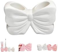 Bow Shaped Toothbrush Holder, Ceramic Bow Toothbrush Holder with 2-Slot Bathroom Organizer Perfect for Bathroom Countertop, Vanity, Shower, Bow Bathroom Decor