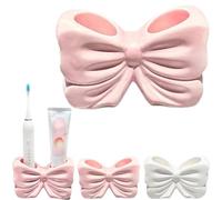 Bow Shaped Toothbrush Holder, Cute Ceramic Bow Toothbrush Holder, 2-Slot Bathroom Organizer, for Bathroom Countertop, Vanity, Shower, Bow Bathroom Decor (pink)
