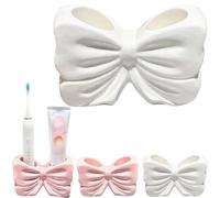 Bow Shaped Toothbrush Holder, Cute Ceramic Bow Toothbrush Holder, 2-Slot Bathroom Organizer, for Bathroom Countertop, Vanity, Shower, Bow Bathroom Decor (white)