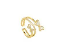 Bow Shell Rhinestone Ring for Women Cubic Zirconia Double Ribbon Knot Layered Adjustable Open Band Rings Trendy Elegant Wrap Finger Bands