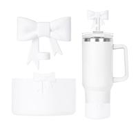 Bow Silicone Protective for Stanley Boot for 20/30/40Oz, Bow Straw Cover Topper for Stanley Cup 10mm/0.4in, 2 Pack Cup Accessories Compatible 12-24Oz for Hydroflask Boot and More (White Set)