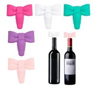Bow Silicone Wine Stopper, Cute Bow Shaped Wine Bottle Caps, Silicone Wines Bottles Stopper Bottle Caps Decor, Wines Preserver Champagne Stoppers Gift Accessory for Christmas (Mix Color 5pcs)