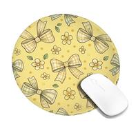 Bow Small Mouse Pad, Spring Playful Flower Leaf Spring Yellow Round Rubber Smooth Aesthetic Desk Mousepads Decor for Home Office Work Gaming Desk Round 8x8 Inch