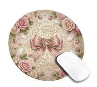Bow Small Mouse Pad, Vintage Romantic Roses Pearls Spring Peach Round Rubber Smooth Portable Mini Desk Mousepad Desk Accessories for Gaming Computer Laptop Round 8x8 Inch
