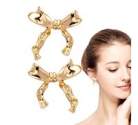Bow Stud Earrings - 14K Gold-Plated, 0.79x0.91in Bow Shaped Studs | Charming Shining Earrings for Girls, Dating, Gathering, Home, Work, Traveling, Gift for Christmas, Birthday