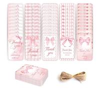 Bow Thank You Tags- 50PCS Bow Thank You Tags with Twine, Thank You for Coming Tags, DIY Cute Bowknot Thanks Party Favor Tag,Elegant Gift Tag for Parties Baby Showers Weddings Bachelor Party (Pink)
