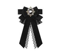 Bow Tie Brooch for Women Rhinestone Lace Satin Ribbon Collar Lapel Pin 3D Vintage Multi-Layer Bow Brooch Badge for Shirt Suit Wedding Party Daily (Black)