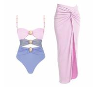 Bow-tie Decor Women's One Piece Swimsuit Bathing Suit with Beach Cover up Wrap Skirt Ladies Cover-Up Set Swimming Costume for Women Tummy Control Swimsuit